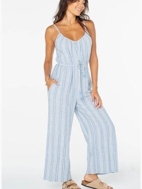 Roxy Gale Stripe Linen Blend Jumpsuit
